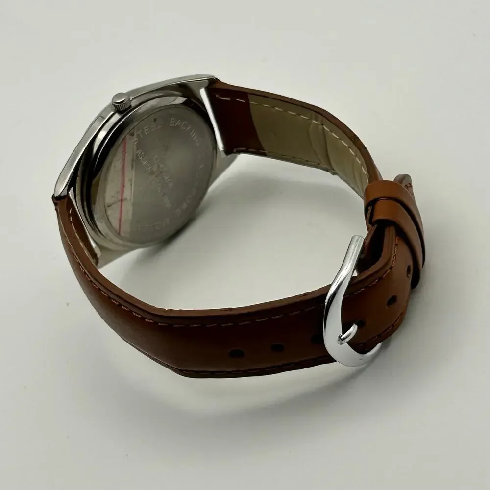 Pier Carlo D'Alessio (PCA) Silver Tone Brown Leather Watch Working New Battery